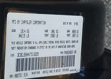 1997 Chrysler Sebring Jxi z USA, uszkodzony, nr VIN 3C3EL55HXVT513229